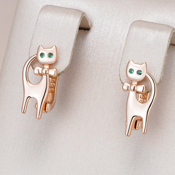 Kinel Luxury Cute Cat Earrings For Girls 585 Rose Gold Color Natural Zircon Accessories Children Baby Xmas Gifts Animal Jewelry