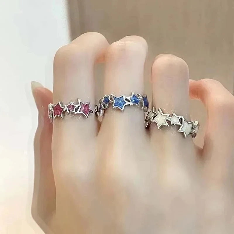 Korean Fashion Pink Stars Couple Ring For Women Girl Sweet Adjustable Ring Bosom Friend Irregular Aesthetics Y2k Jewelry Gifts