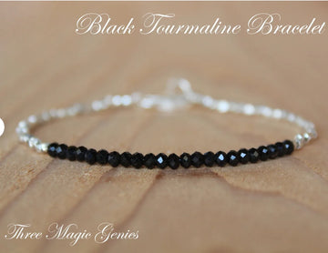 Black Tourmaline Bracelet with Karen Hill  October Birthstone Genuine Gemstone Beaded Crystal Bracelet Black Dainty Bracelet