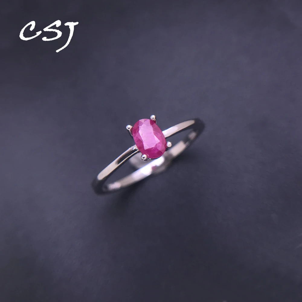 CSJ Slim Real Natural Ruby Ring Sterling 925 Silver Emerald Sapphire Aquamarine Alexandrite Apatite for Women Party Jewelry Gift