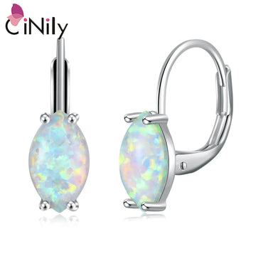 CiNily Created White/Blue/Black Fire Opal Hoop Earrings for Women Girls Silver Color Marquise Shaped Hoop Earring Trendy Jewelry