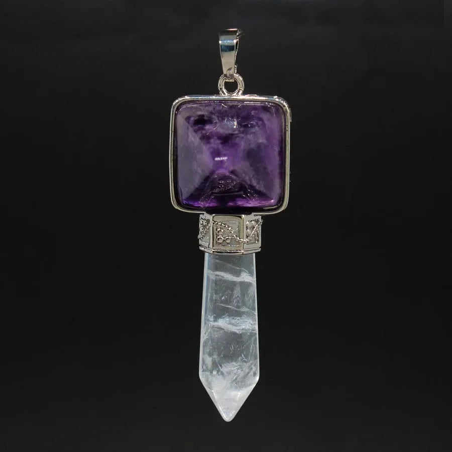 Rock Crystal Hexagon Prism Stone Pendant For Necklace DIY Natural Healing Amethyst Quartz Lapis Lazuli Pendant Jewelry No Chain