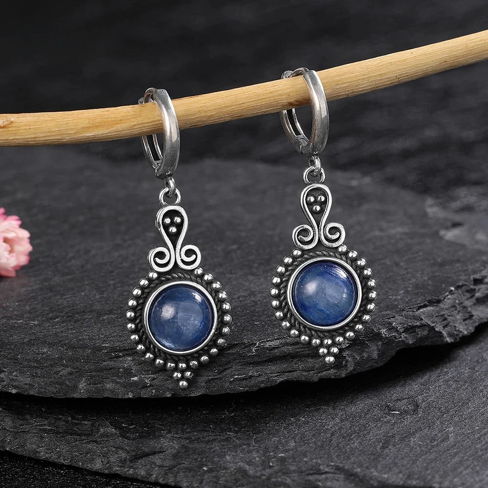 New Elegant Natural Kyanite 925 Sterling Silver Drop Earrings for Women Vintage Jewelry Wedding Engagement Hoop Earrings Gifts