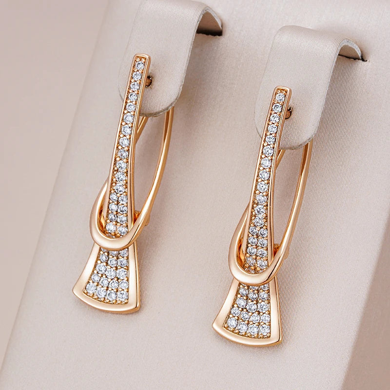 Kinel Innovative Design Natural Zircon Drop Earrings for Women 585 Rose Gold Color Romantic Gift Fashion Daily Fine Jewelry