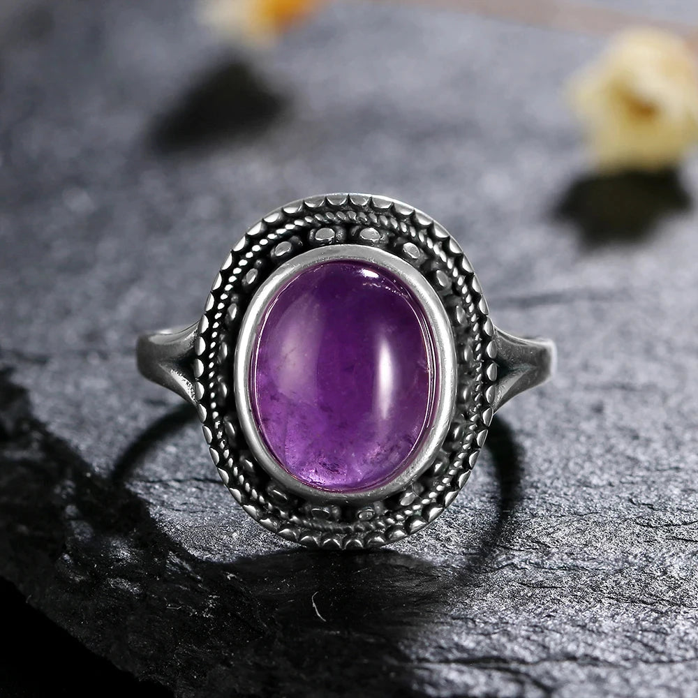 925 Silver Rings Natural Amethyst Gemstone Rings for Women Wedding Bands Anniversary Gift Fine Jewelry