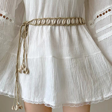 Desinger Belts For Women Knot Waistband Summer Boho Shell Bead Dress Jeans Belt Female Beach Accessory Beige Wax Cord