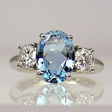 Atmospheric Fashion Women Oval Cut Natural Aquamarine High Quality Rings Bridal Princess Wedding Engagement Fine Jewelry