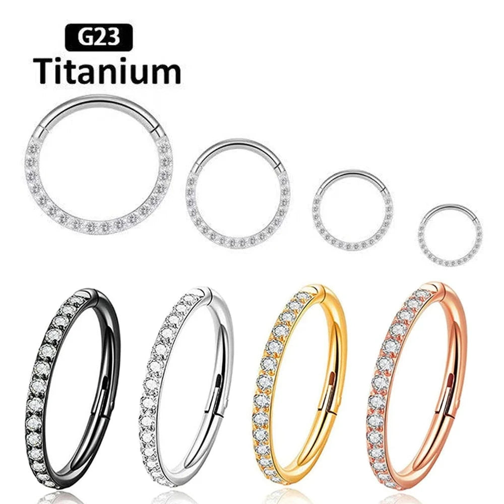 G23 Titanium Hinged Segment Hoop CZ Stone Nose Ring Nipple Clicker Ear Cartilage Tragus Helix Lip Earring Piercing Body Jewelry