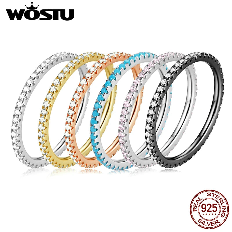 WOSTU Genuine 100% 925 Sterling Silver Simple Geometric Round Single Stackable Finger Rings For Women Engagement Jewelry CQR066