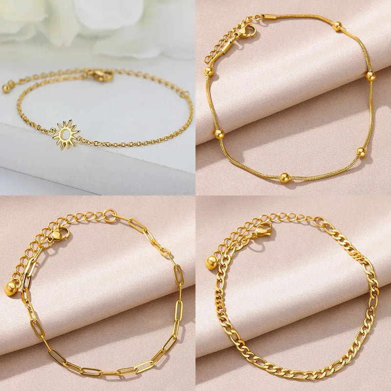 Sun Hollow Bracelets For Women Men Stainless Steel Hand Chain Vintage Sunflower Anklet Boho Foot Jewelry Gift Accessories