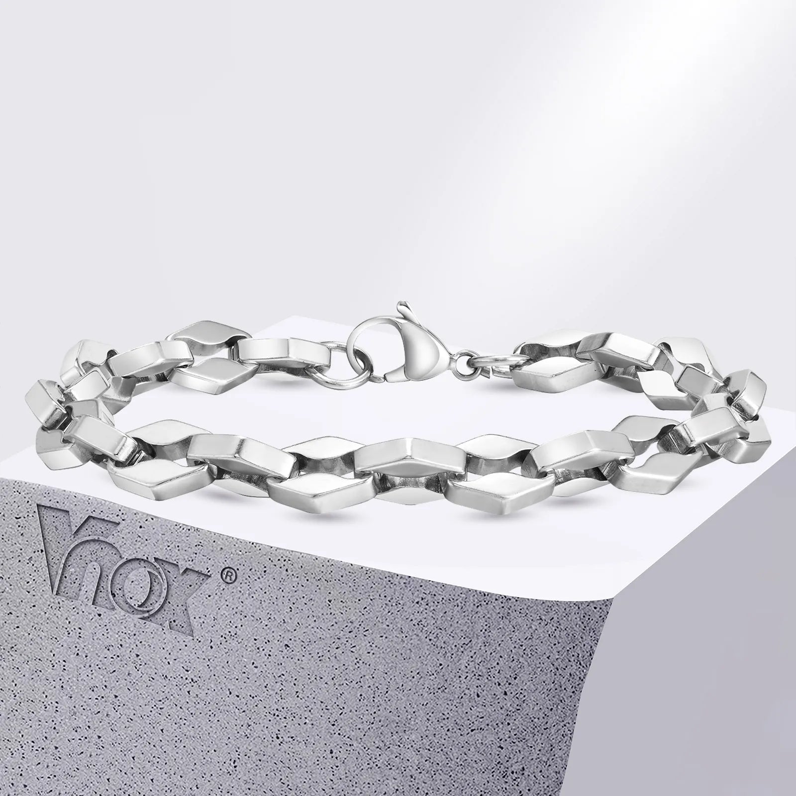 Vnox Simple Rhombus Link Chain Bracelets for Men Women, Interlocked Lozenge Links Wristband, Never Fade Steel Geometric Jewelry