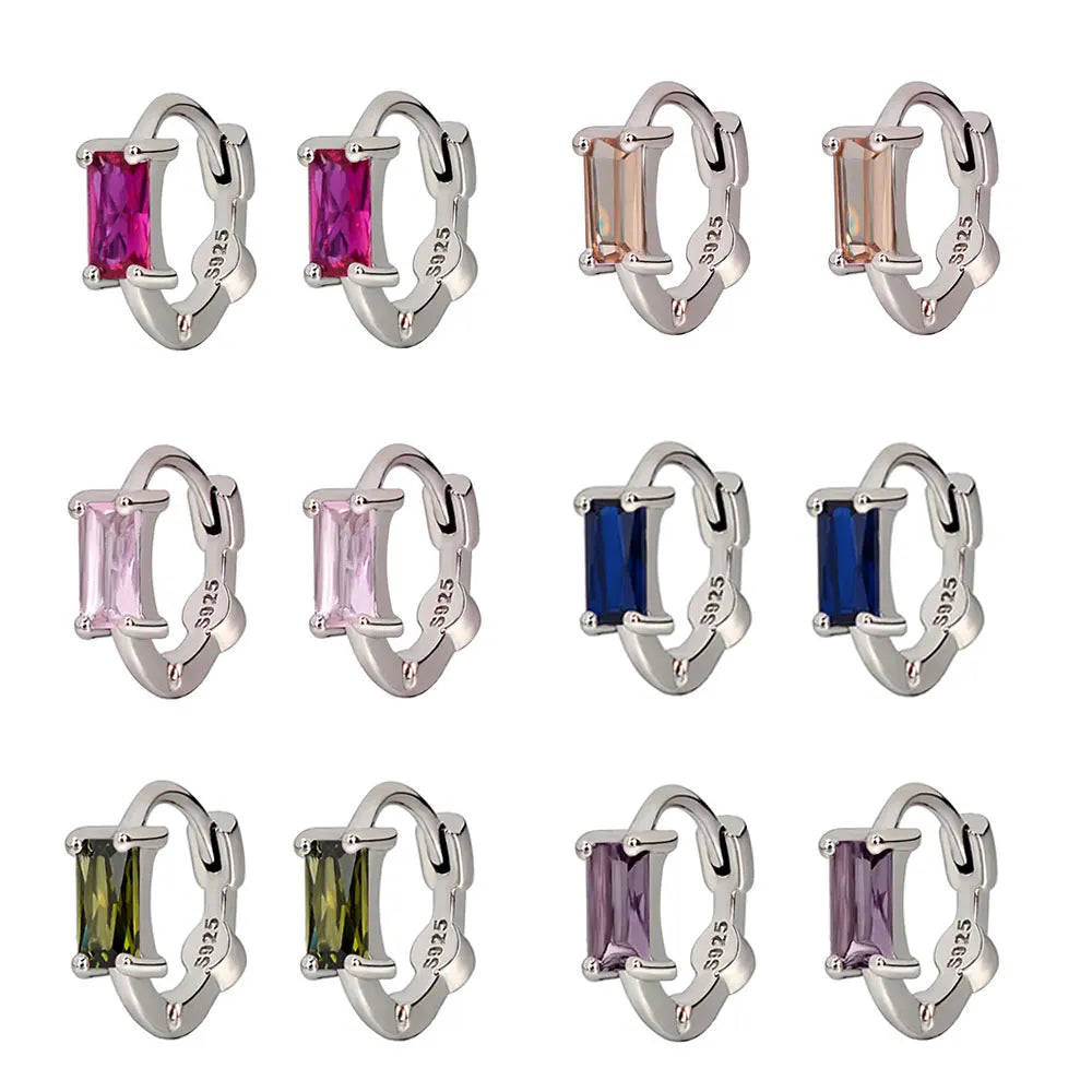 Huggies Earrings Purple white Green Blue Red Square Heart Silver Color Small Hoop Earrings for Women Girls Wedding Jewelry