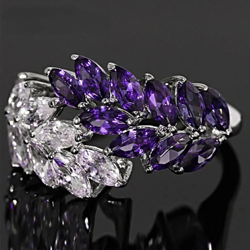 Delicate Silver 925 Jewelry Gemstone Ring for Women Amethyst Zircon Trendy Lady's Fighter Ornament Anniversary Party