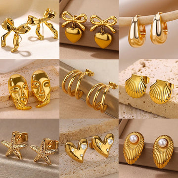 Stainless Steel Geometric Claw Earrings For Women Gold Color Starfish Heart Stud Earring Fashion Wedding Waterproof Jewelry Gift