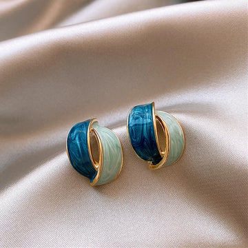 Korean Double Arc Cross Enamel Stud Earring for Women Personality Contrast Color Blue Geometric Earring Jewelry Party Pendientes