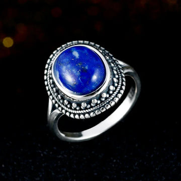 925 Sterling Silver Ring Antique Oval Lapis Rings for Women Men Jewelry Engagement Anniversary Gift Fashion Ring