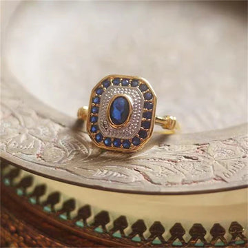 Wedding Jewelry Accessories Classic Fashion Blue Crystal Geometry Adjustable Ring Women Bridal Engagement Ring Anniversary Gift