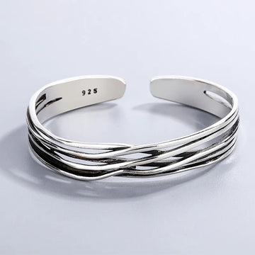 New Retro Wave Braided Bracelets 925 Sterling Silver Jewelry Personality Geometric Exquisite Opening Bangles SL037