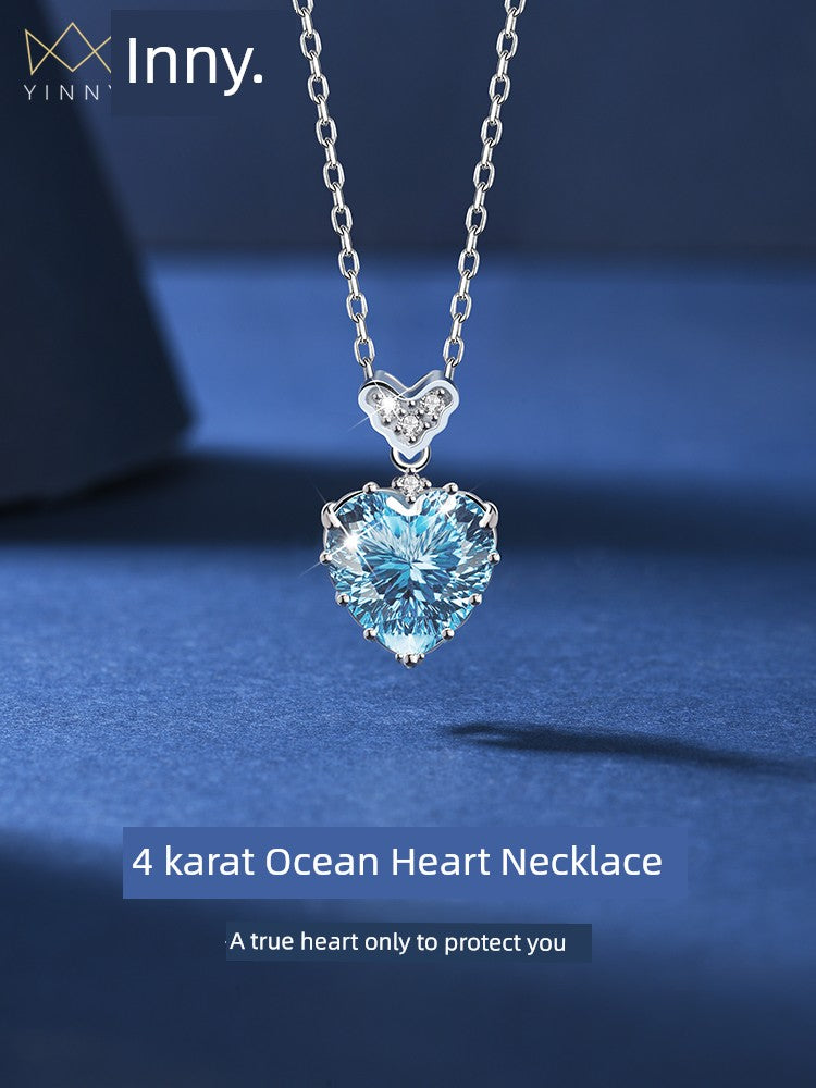 Niche Style Ocean Heart Sterling Silver Best Selling Necklace for Girlfriend