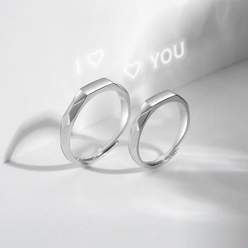 Silver 925 Rings Light Reflect Show Love Shadow Cast Sculpted Overlap Open Adjustable Wedding Engagement Couple Jewelry Bride