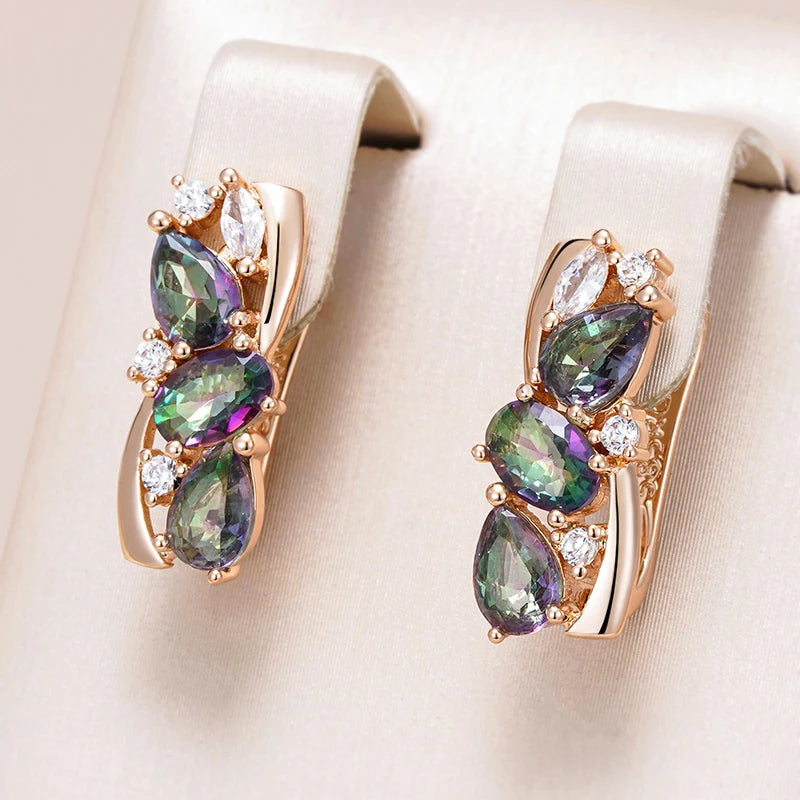 Kinel New 585 Rose Gold Drop Earrings for Women Delicate Cut Dazzling Colorful Natural Zircon Accessories Daily Fine Jewelry