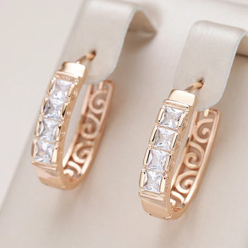 Kinel New Fashion Natural Zircon Hoop Earrings Women 585 Rose Gold Hollow Flower Drop Earrings Fine Wedding Party Jewelry