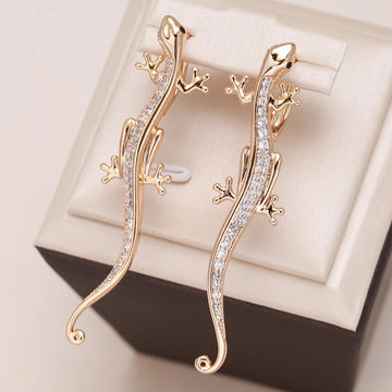 Kinel New Luxurious Lizard Drop Earring Personality Gothic Natural Zircon 585 Rose Gold Color Earrings Fashion Animal Jewelry