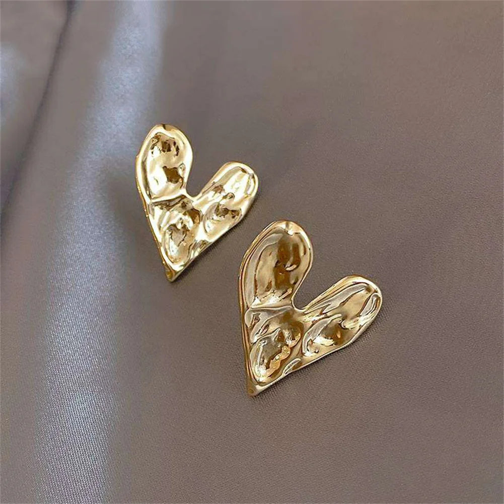 Concave Convex Uneven Ear Accessories Alloy Gift For Women's Gift Gold Colour Earring Ear Stud Heart Earrings Fashion Jewelry