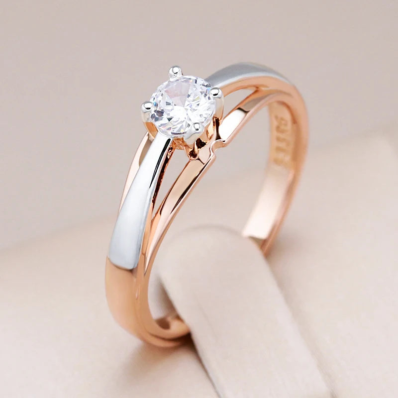 Kinel Hot Bride Wedding Rings Luxury 585 Rose Gold Silver Color Mix Natural Zircon Setting Slim Design Daily Jewelry For Women