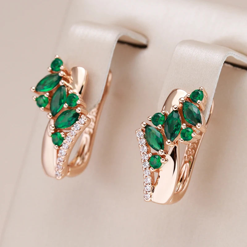 Kinel Luxury Green Natural Zircon Drop Earrings For Women 585 Rose Gold Color White Stone Daily Easy Matching Fine Jewelry Gift