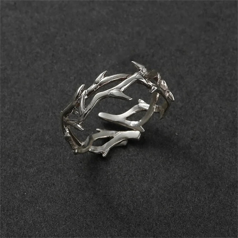 Vintage Ins Style Adherence Men's and Women's Rings with Branches, Thorns, Couples' Ring Gifts, Fashion and Personality